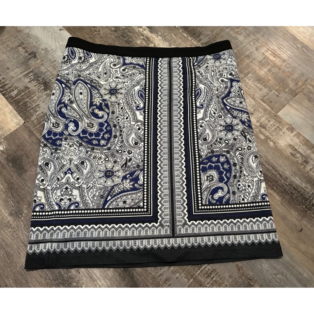 Rafaella Womens Blue White Paisley Print Mini Skirt Size 10 Side Zip Stretch